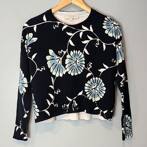 Loft Cropped Floral Sweater Size XS Comfy Cottagecore